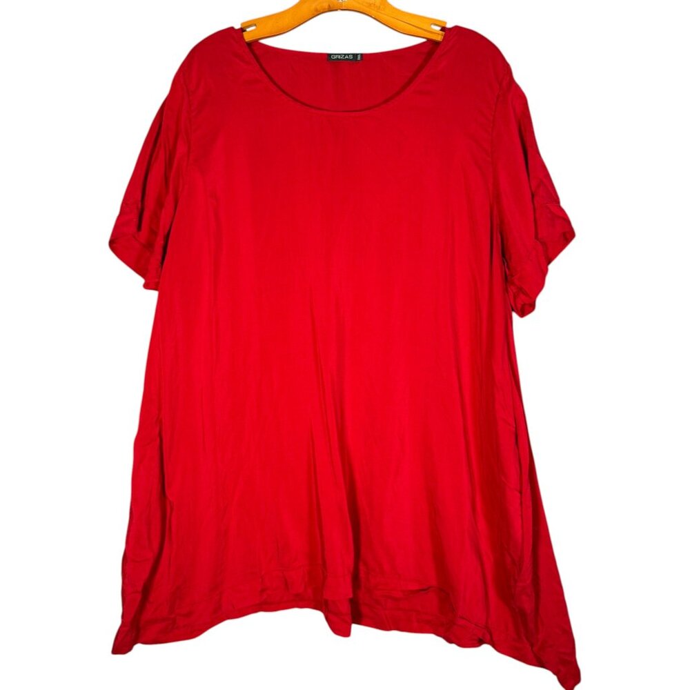 Grizas Silk Bamboo (Rayon) Red Shirt Short Sleeve Lagenlook XXXL